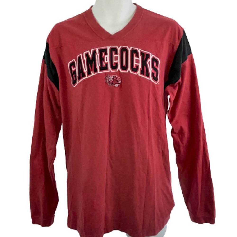 Men M PRO EDGE South Carolina SC GAMECOCKS Maroon Black Long Sleeve V-Neck Shirt